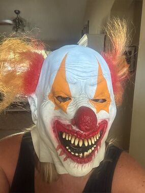Terrifying Clown Mask  Costume Scary Clown Rubber Halloween Mask New Orange Hair